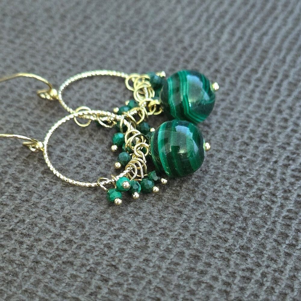 Iris & Lily Malachite💚 Cluster Dangle Earrings - Picture 13 of 15